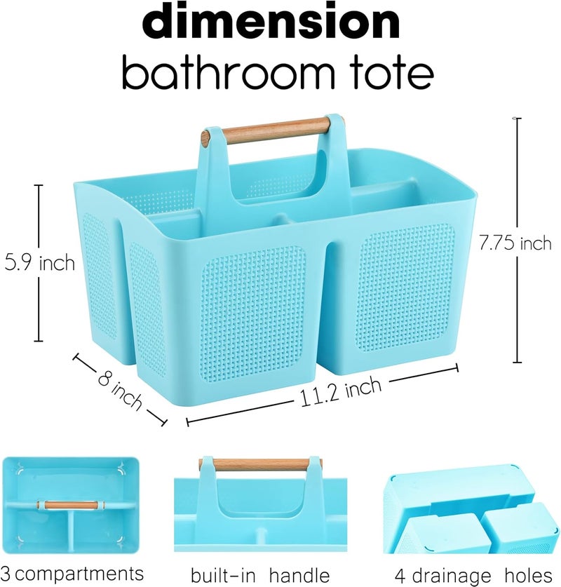 A-Link Portable Shower Caddy Basket with Compartments, Plastic Divided Cleaning Caddy Organizer Storage Tote with Handle for Bathroom, College, Dorm Room Essentials - Blue - Image 2